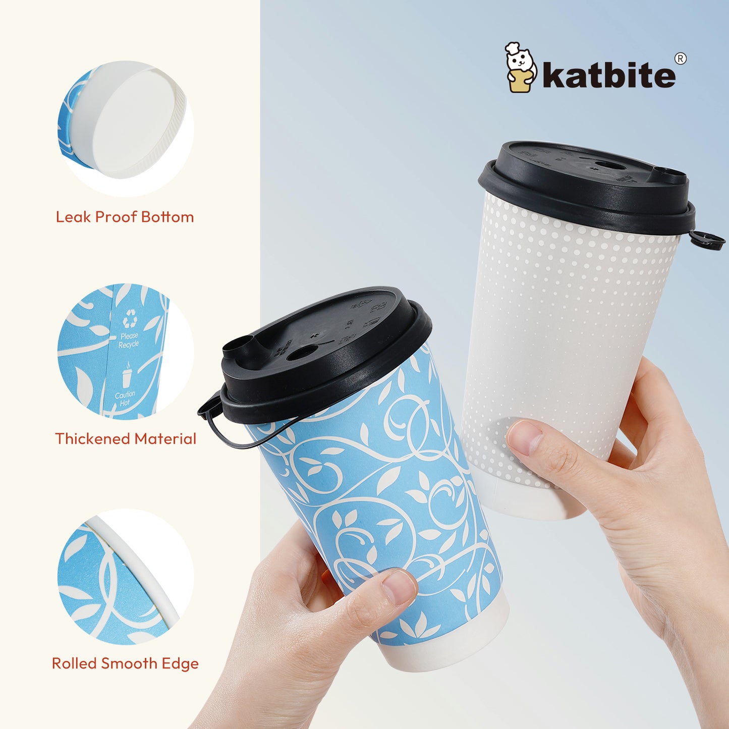 Katbite Disposable Cups Paper Cups with Lids Biodegradable and Eco-Friendly 16 oz 60 Count