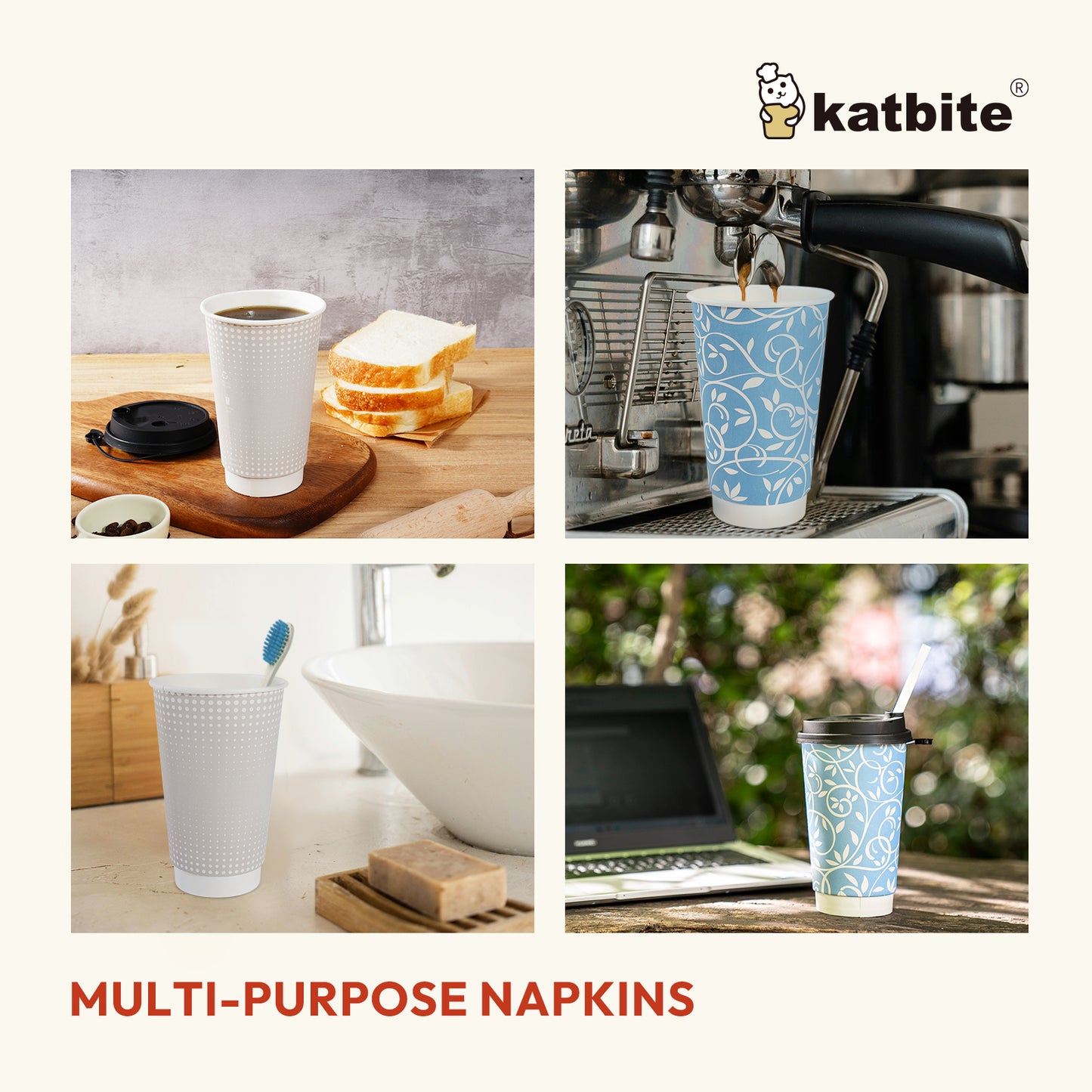 Katbite Disposable Cups Paper Cups with Lids Biodegradable and Eco-Friendly 16 oz 60 Count