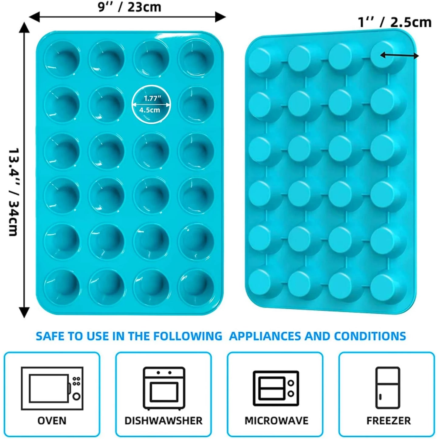 Katbite Silicone Mini Muffin Pan 24 Cups Cupcake Pan for Baking,Blue