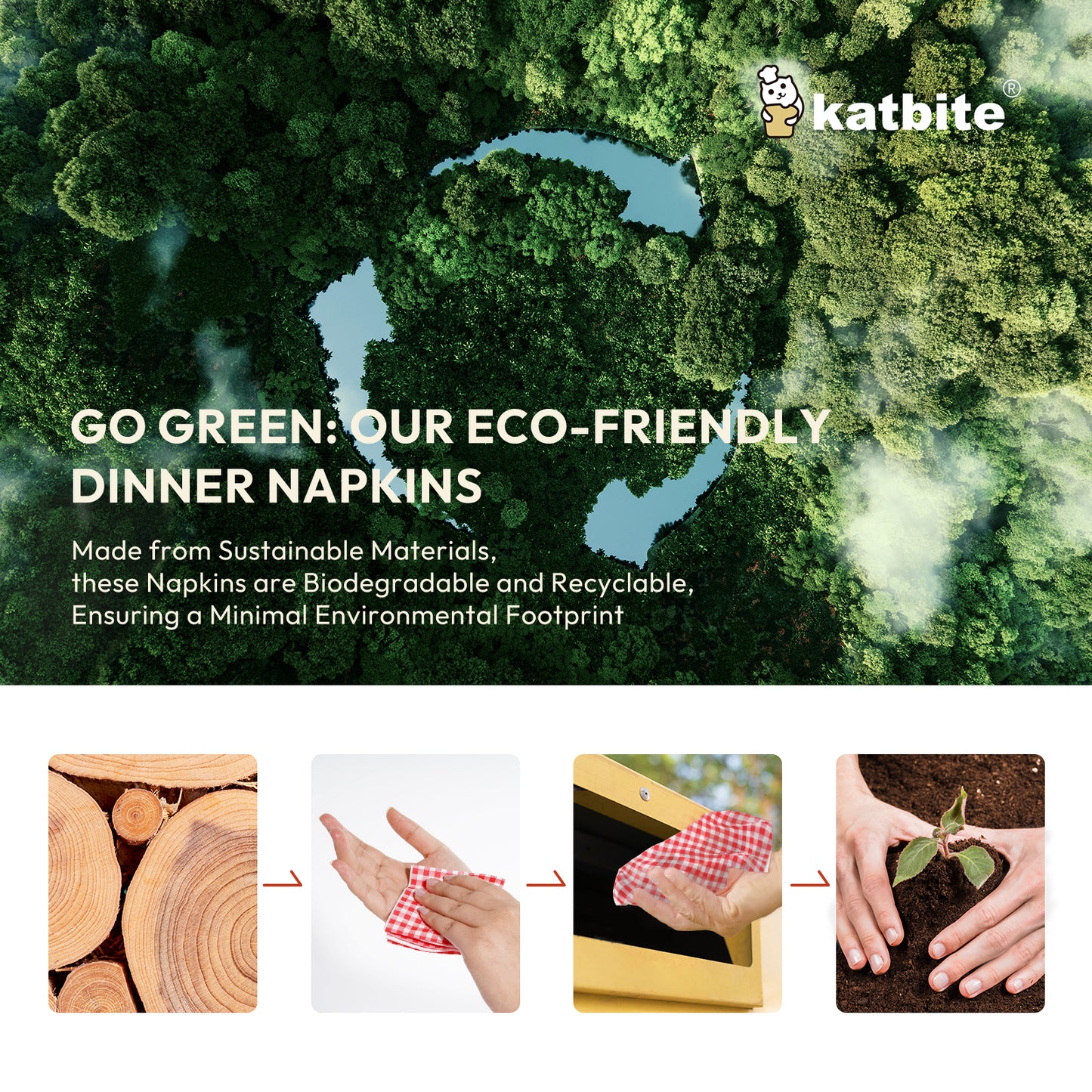 Katbite Disposable Paper Napkins Gingham Red and White, 6.5 inch, 50 Pcs