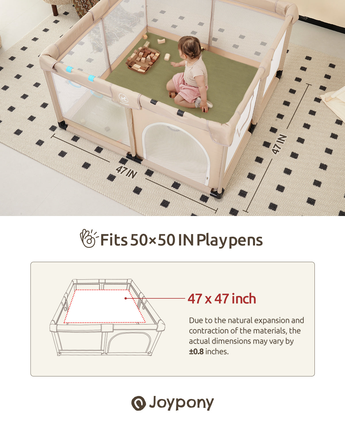 50x50 Baby Play Mat - Extra Thick Waterproof Vegan Leather, Soft and Easy-to-Clean Floor Mat for Crawling & Play