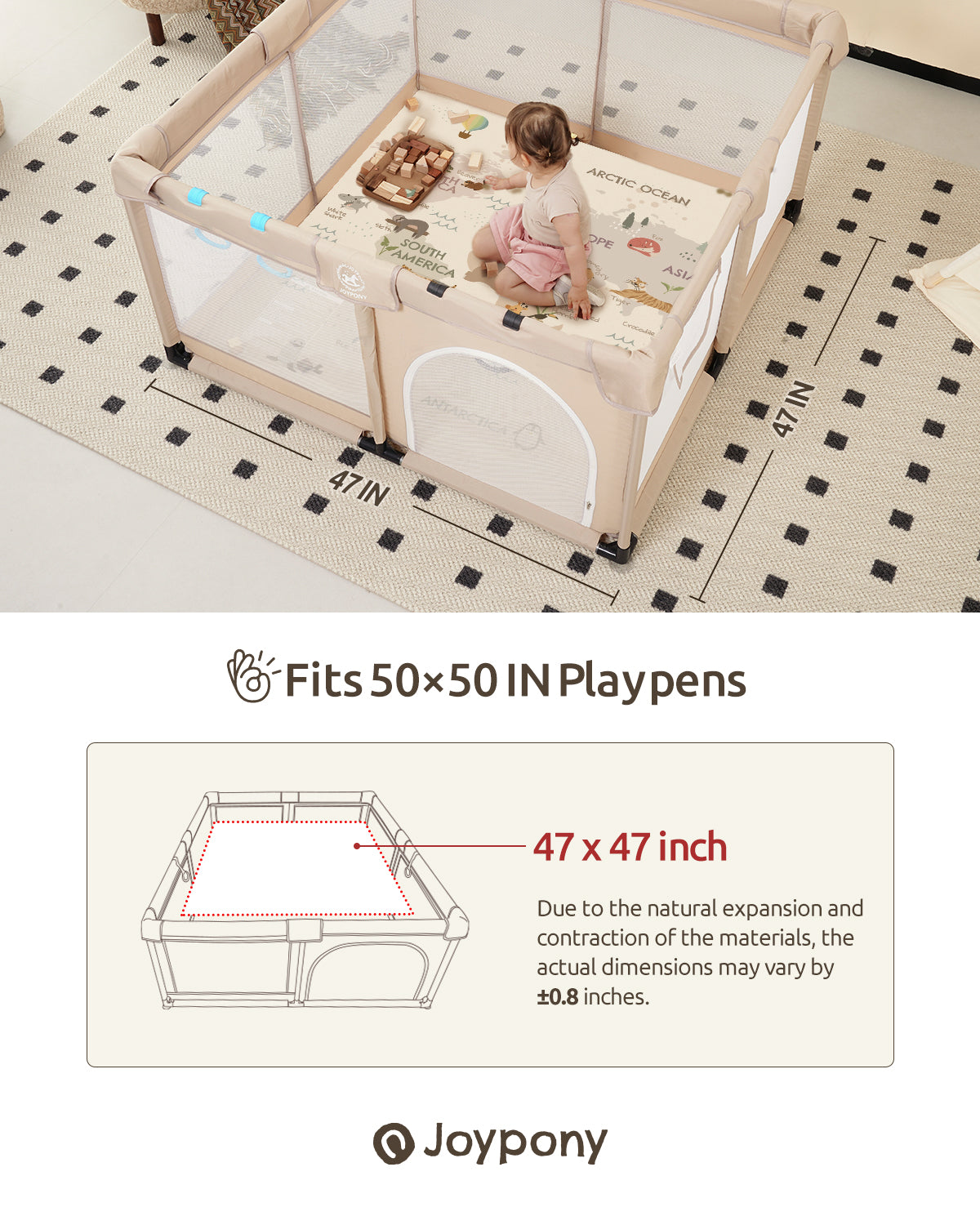 Baby Play Mat - Extra Thick Waterproof Vegan Leather, Soft and Easy-to-Clean Floor Mat for Crawling & Play, 50x50