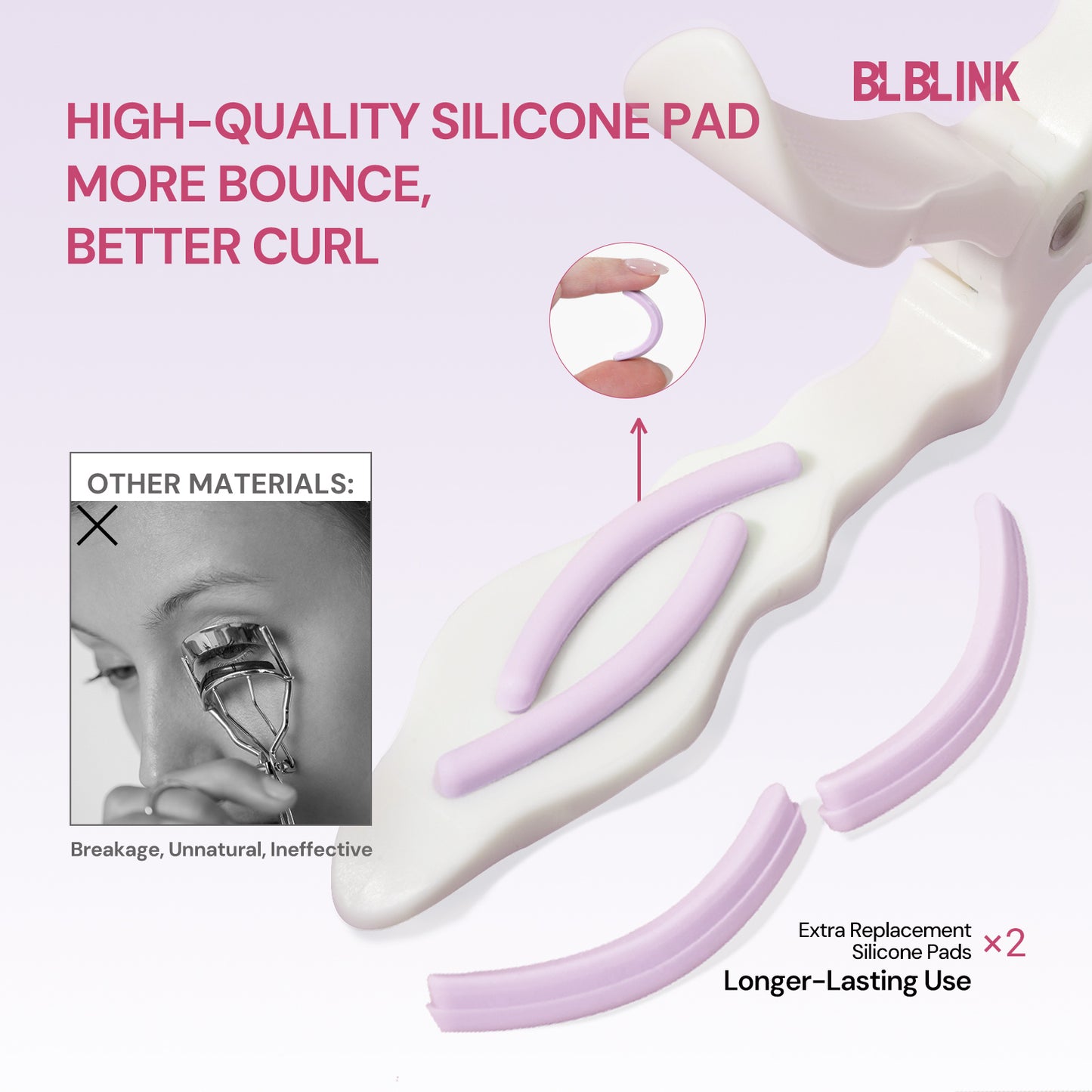 BLBLINK White Eyelash Curler – Comb Teeth Design & 2 Extra Silicone Pads for Perfect Curls in Seconds
