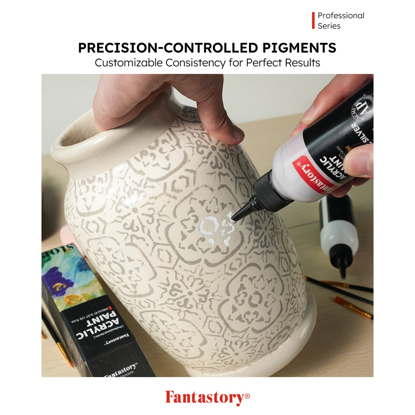 Fantastory Professional Titanium White Acrylic Paint (150ml/5oz) - Ultra High Coverage with Precision Color Accuracy, Artist-Grade Formula for Canvas/Wood/Clay/Fabric/Ceramic