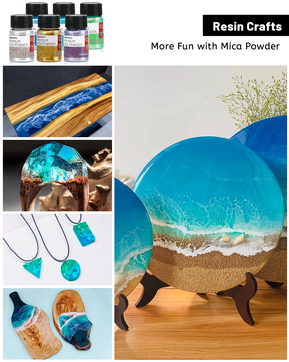 Fantastory Mica Powder for Epoxy Resin, 32 Colors(0.35oz/10g) Cosmetic Grade Pigment Powder, Incl. 6 Jars Glitter Mica Powders for Candle Making, Car Freshies, Soap, Bath Bomb, Crafts, Slime