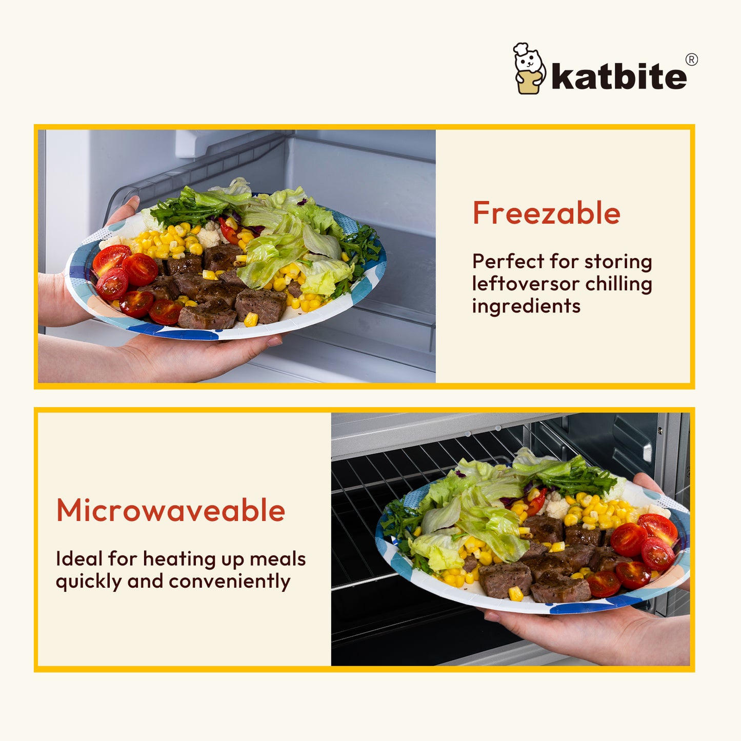 Katbite Biodegradable Disposable Paper Plates, 10-Inch, 100 Count