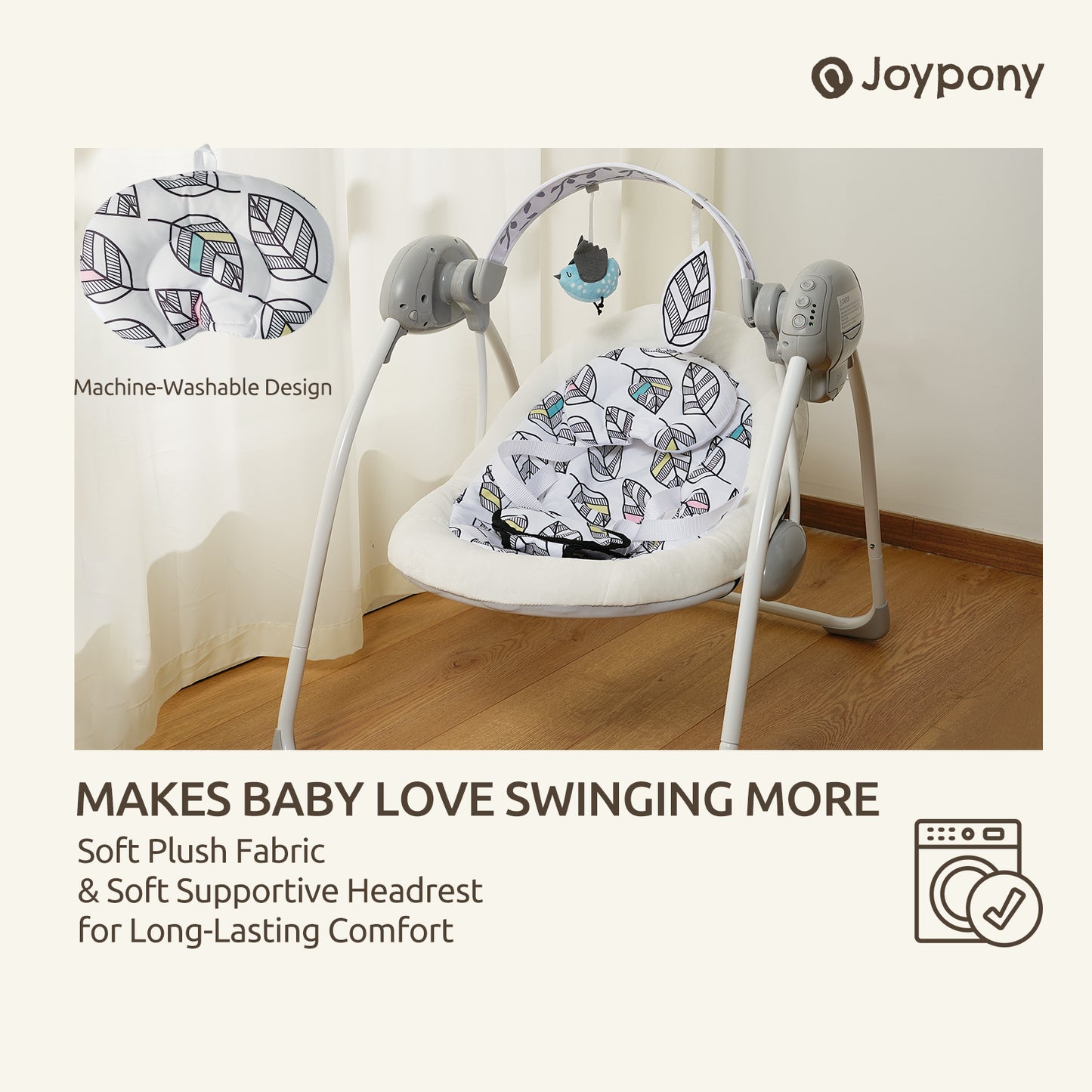 Joypony Portable Baby Swing with Music and Removable Toy Bar – Lightweight, Foldable Infant Swing for Soothing and Playtime