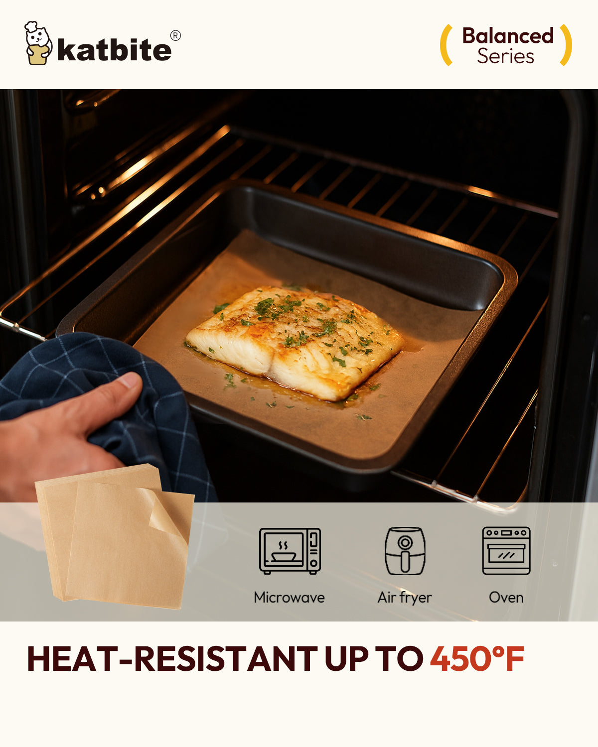 Katbite parchment paper baking sheets, 8 x 8 inch, 200 count, unbleached, non-stick, oil-resistant, precut square liners
