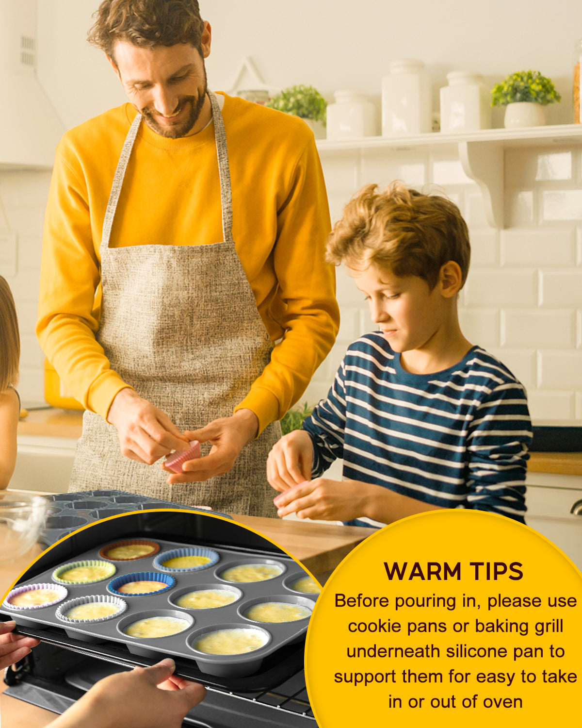 Katbite Silicone Muffin Pan, Non-stick BPA Free Cupcake Pans 12 Cups With 6 baking cups,Grey