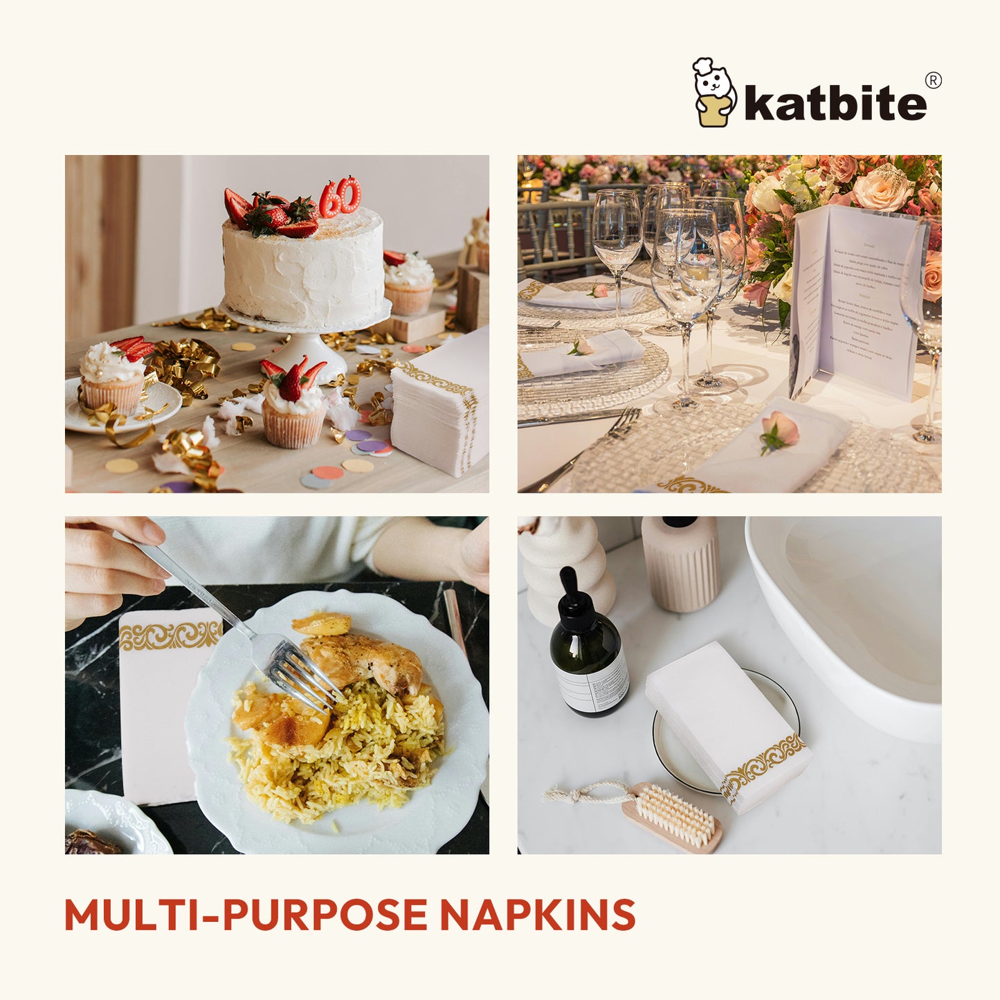 Katbite 50 Pack Gold Paper Napkins, Everyday Decorative Hand Towels Disposable- 8.5x 4-Inches Folded 4.9 stars out of 15 reviews (4.9)| 15 ratings