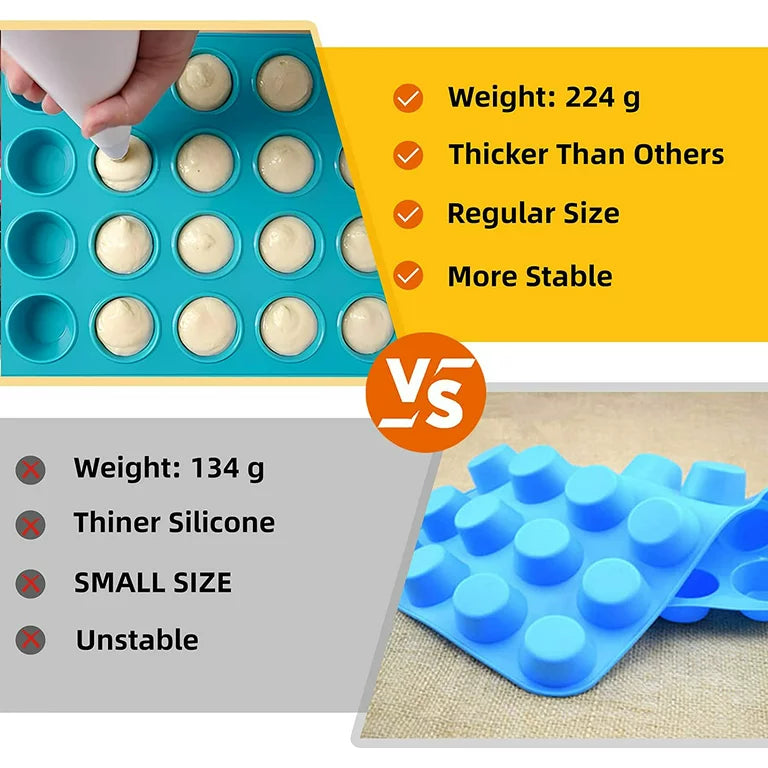 Katbite Silicone Mini Muffin Pan 24 Cups Cupcake Pan for Baking,Blue