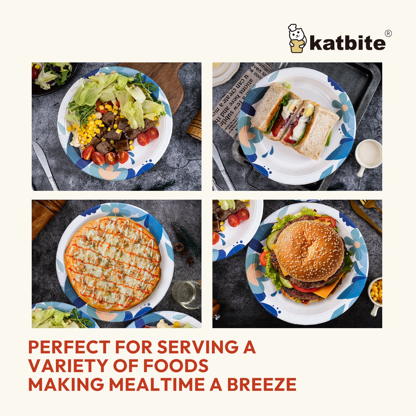 Katbite Biodegradable Disposable Paper Plates, 10-Inch, 100 Count