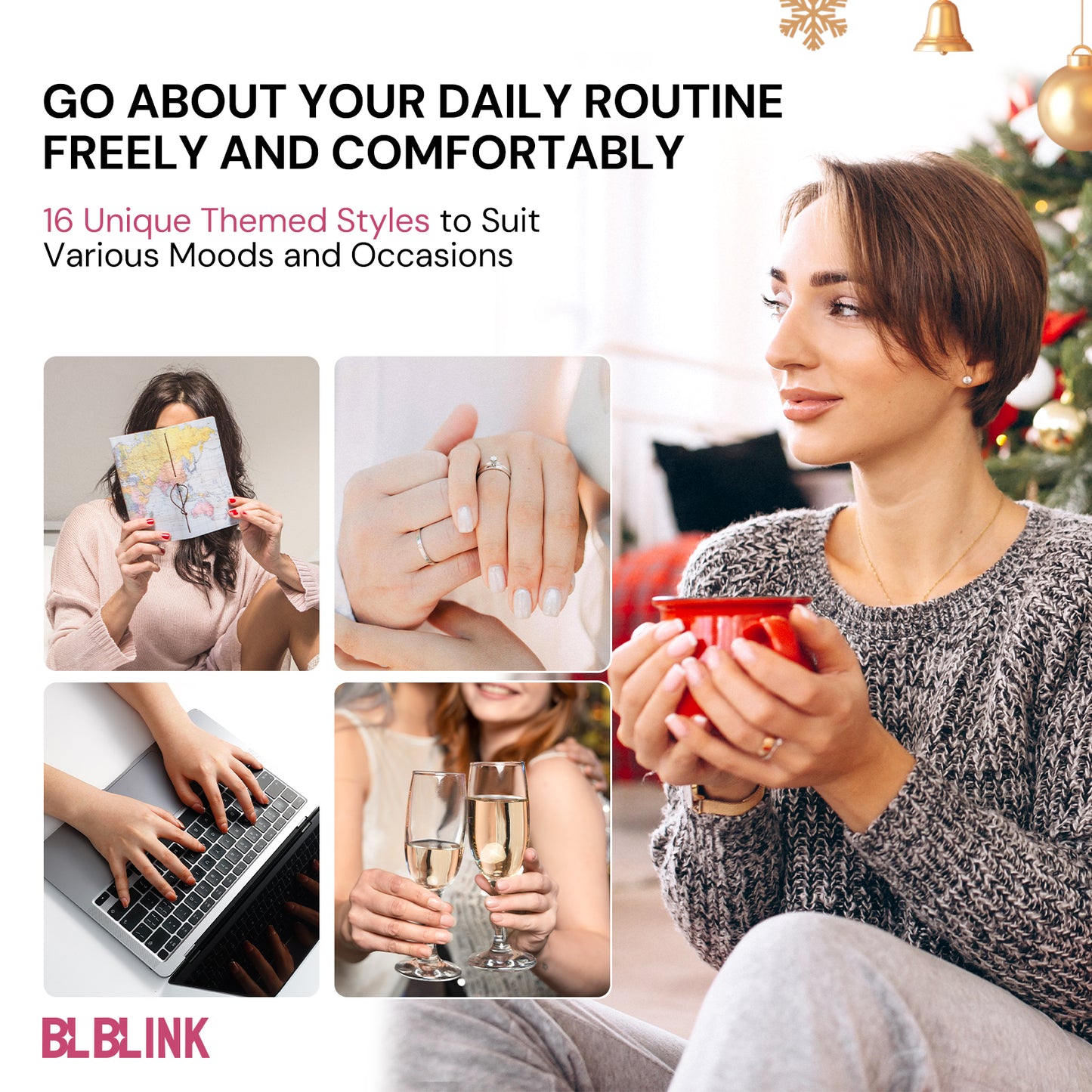 BLBLINK Christmas Candy Cane French Press-On Nails – 24PCS Red Almond Shape Festive Holiday Nail Set, Long-Lasting & Easy DIY Manicure