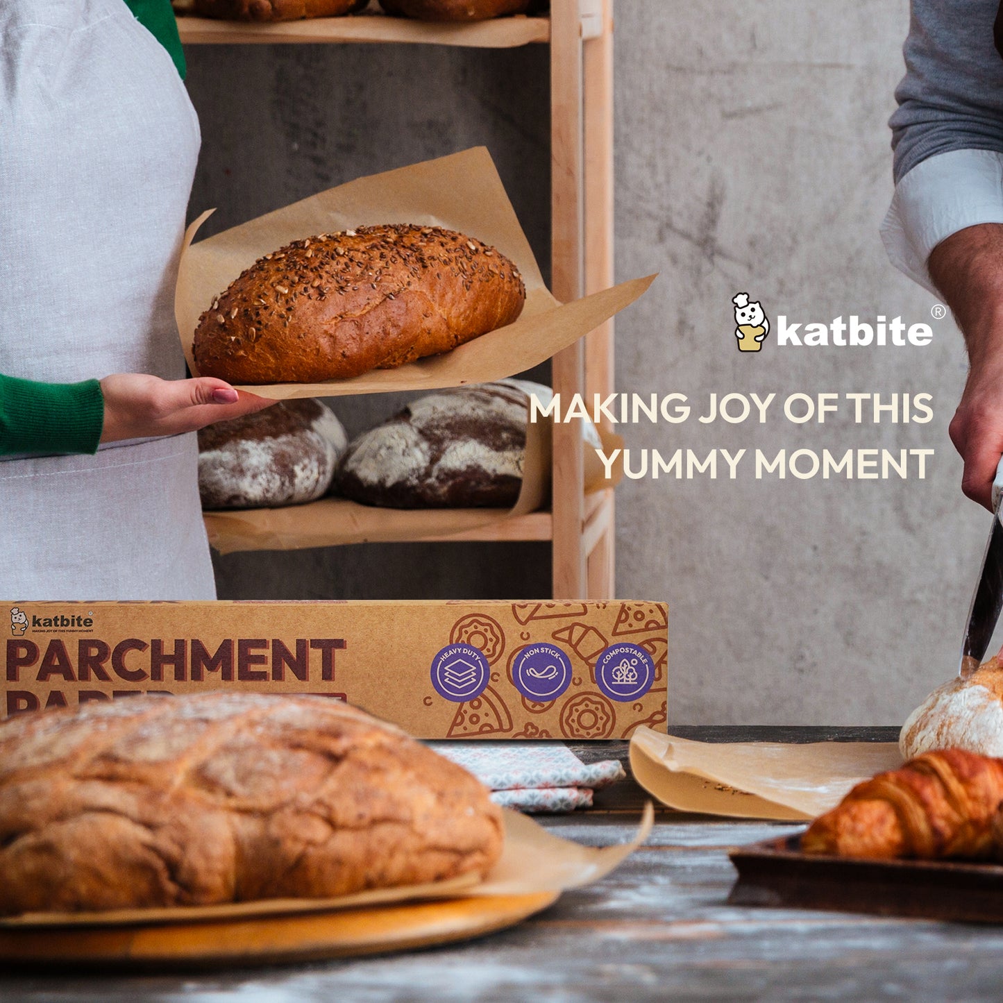 Katbite Heavy Duty Unbleached Parchment Paper Roll for Baking, 15 in x 164 ft, 205 sq.ft, Brown