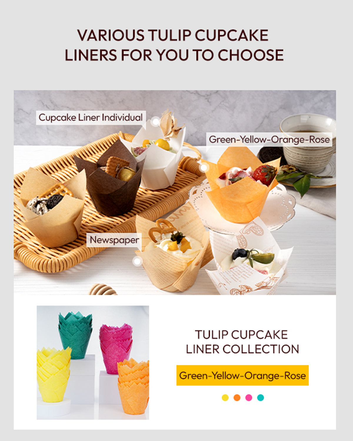 Katbite Multi-Color Tulip Cupcake Liners, 200PCS Muffin Baking Cups Cupcake Wrapper