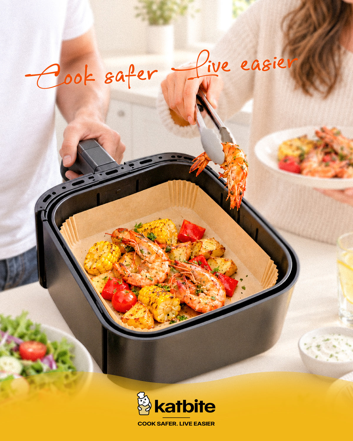 Katbite Air Fryer Liners, Unbleached Parchment Paper, 8 in Square, 260 Count, Non-Stick, Disposable