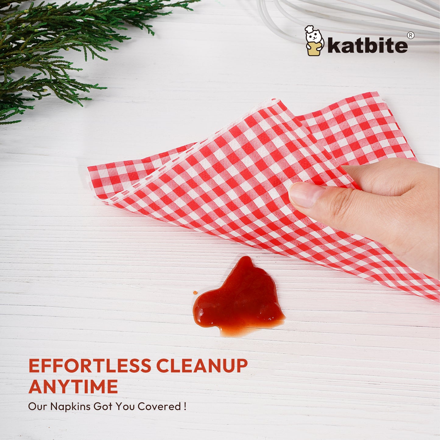 Katbite Disposable Paper Napkins Gingham Red and White, 6.5 inch, 50 Pcs