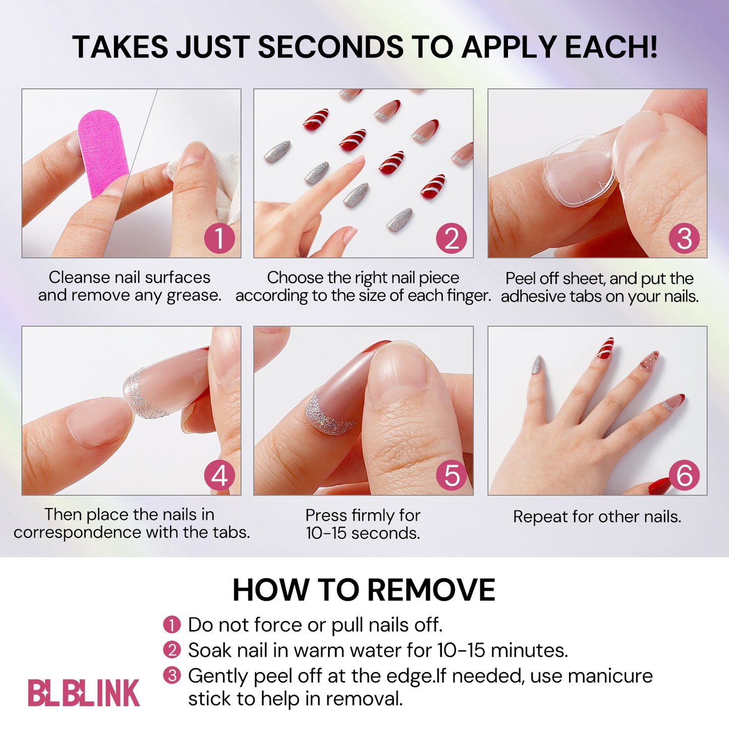BLBLINK 3D Press-On Nails, 24PCS Almond Shape with Bow and Pearl Design, Reusable & Elegant Look