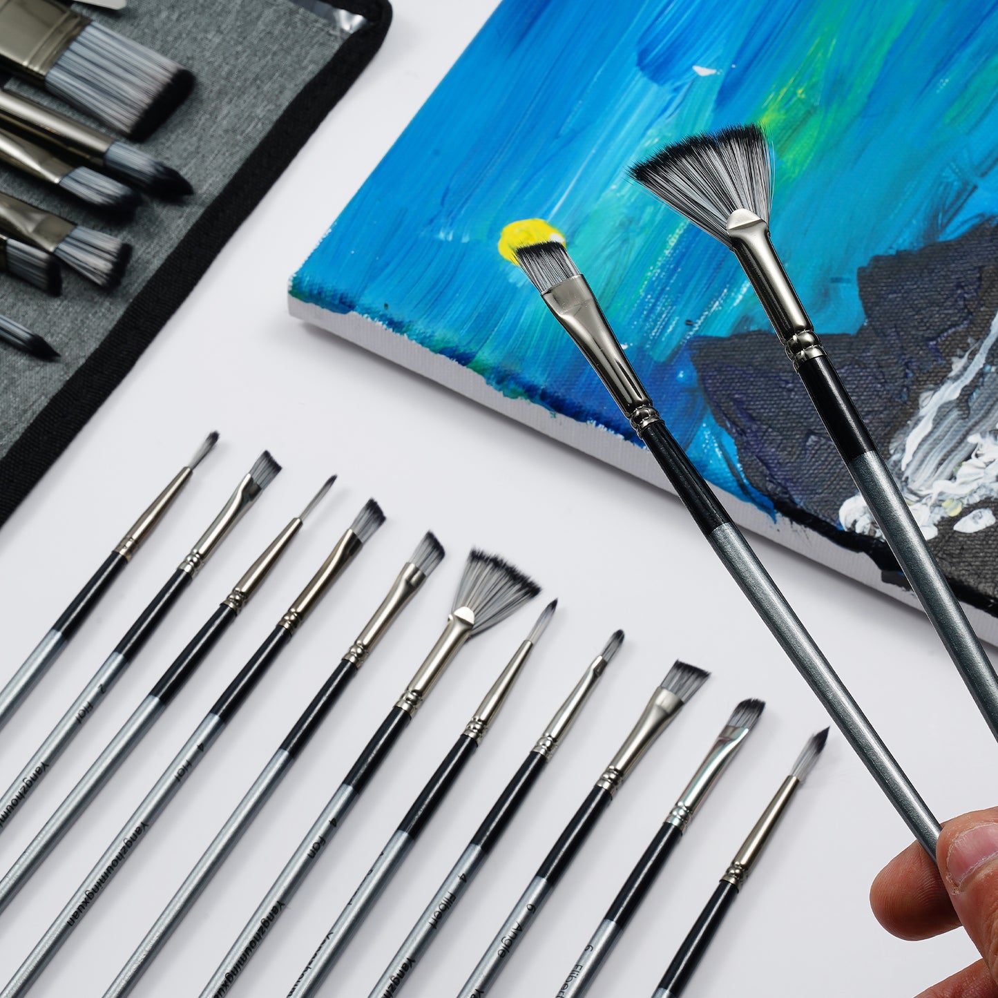 Fantastory Acrylic Paint Brush Set, 24 Pcs Variety Soft Nylon Art Brushes with Canvas Case