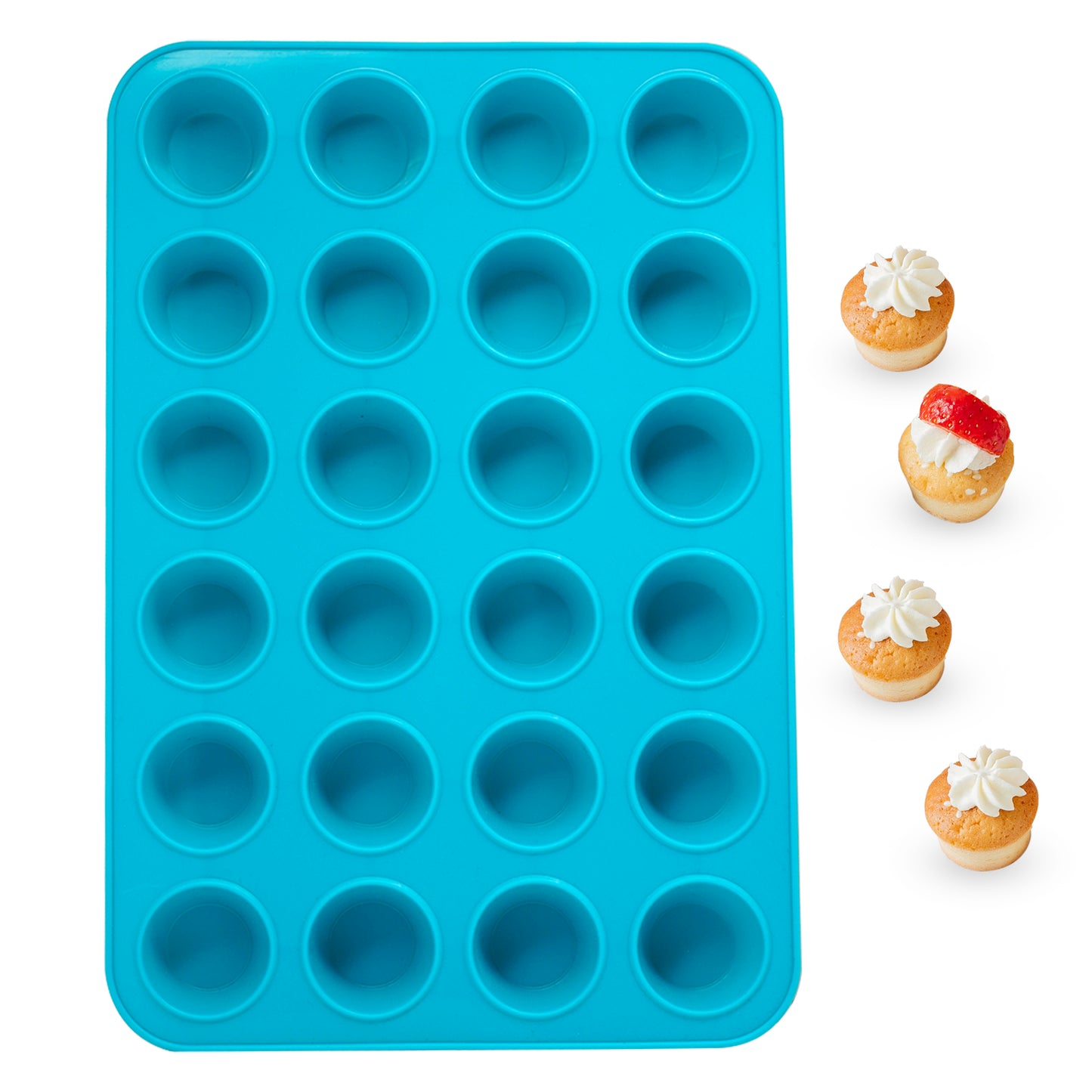 Katbite Silicone Mini Muffin Pan 24 Cups Cupcake Pan for Baking,Blue