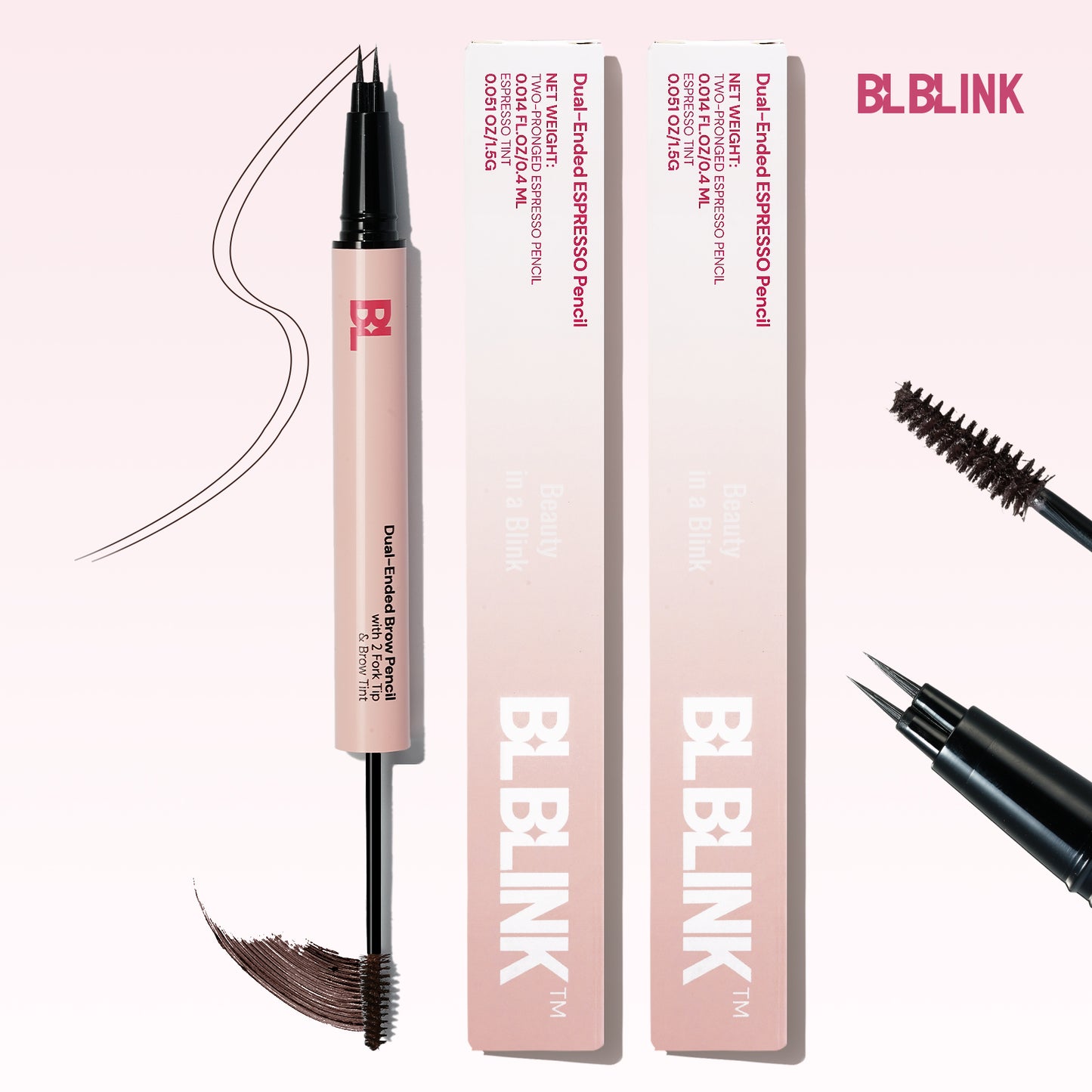 BLBLINK Dual-Ended Eyebrow Pencil, Strong Coffee Color, 1.5g, 2-Pack