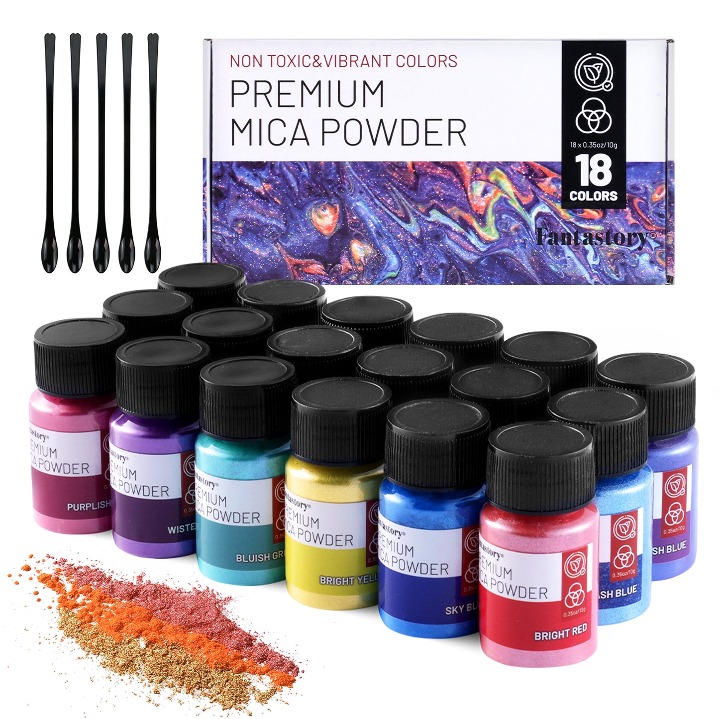 Premium Mica Powder Pearlescent Color Pigment, 18 Colors Art Set for Epoxy Resin, 0.35oz/10g