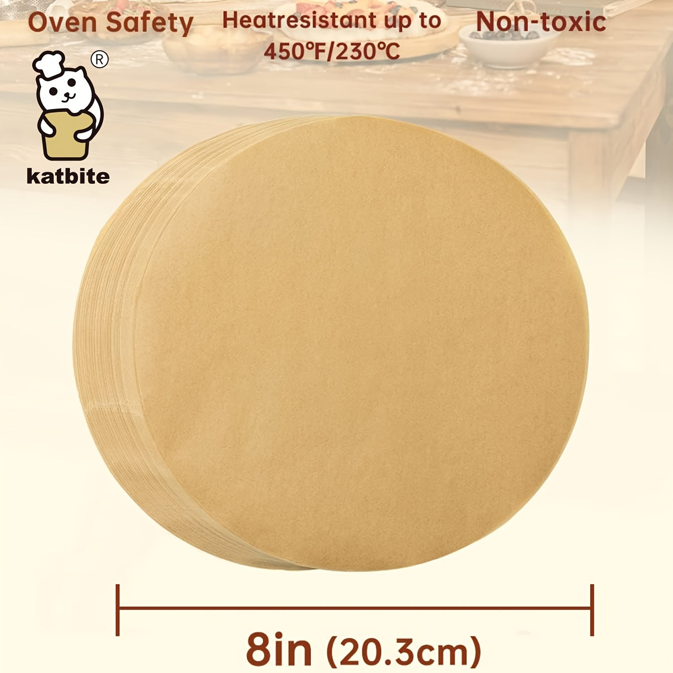 Katbite 200Pcs 8 Inch Parchment Paper Rounds, Unbleached & Non-stick, Precut Parchment Circles for Spring Pan, Storage/Freezing Hamburger Patties