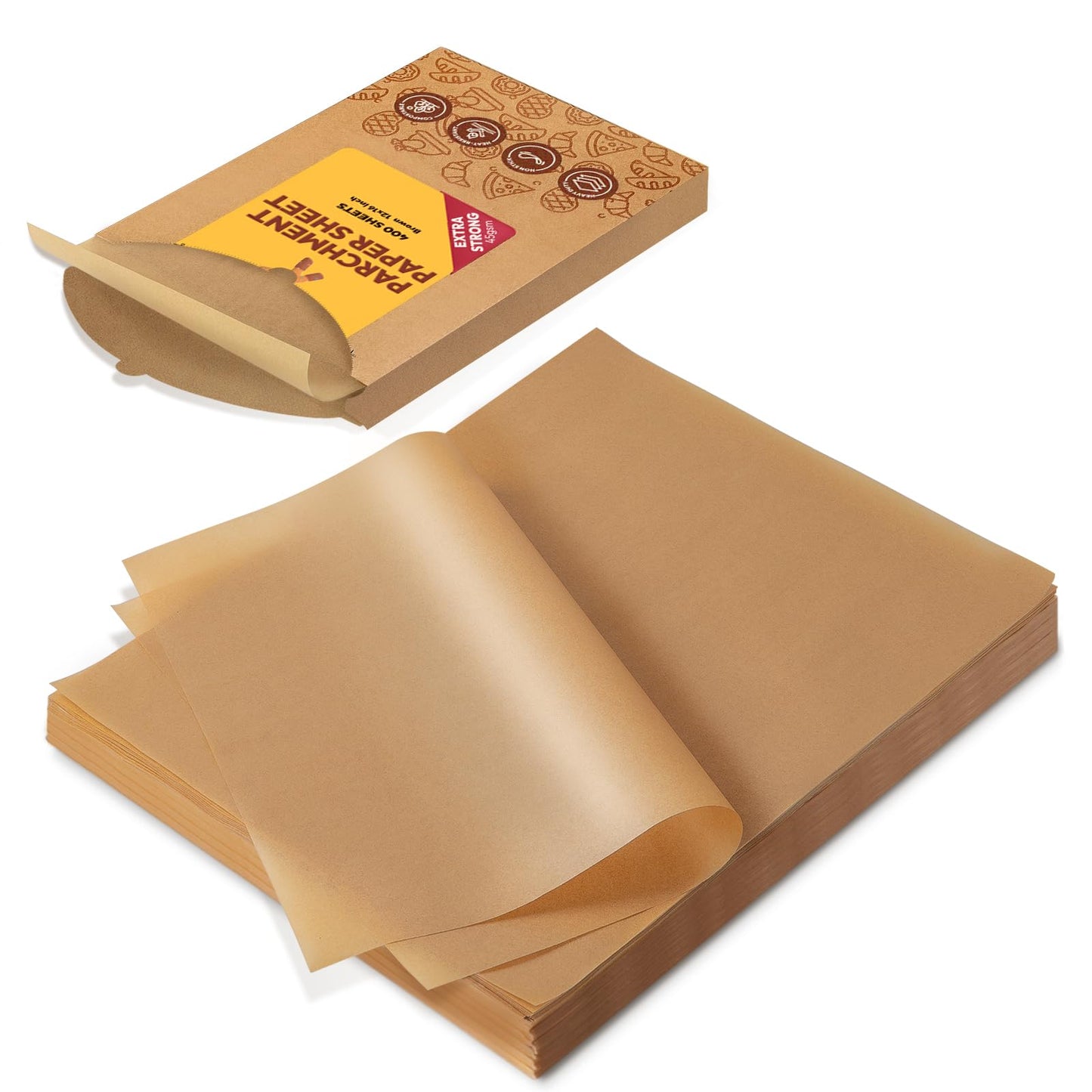Katbite 400PCS Unbleached Parchment Paper Sheets, 12"x16" Pre-Cut, Heavy Duty, Non-Stick Baking Paper