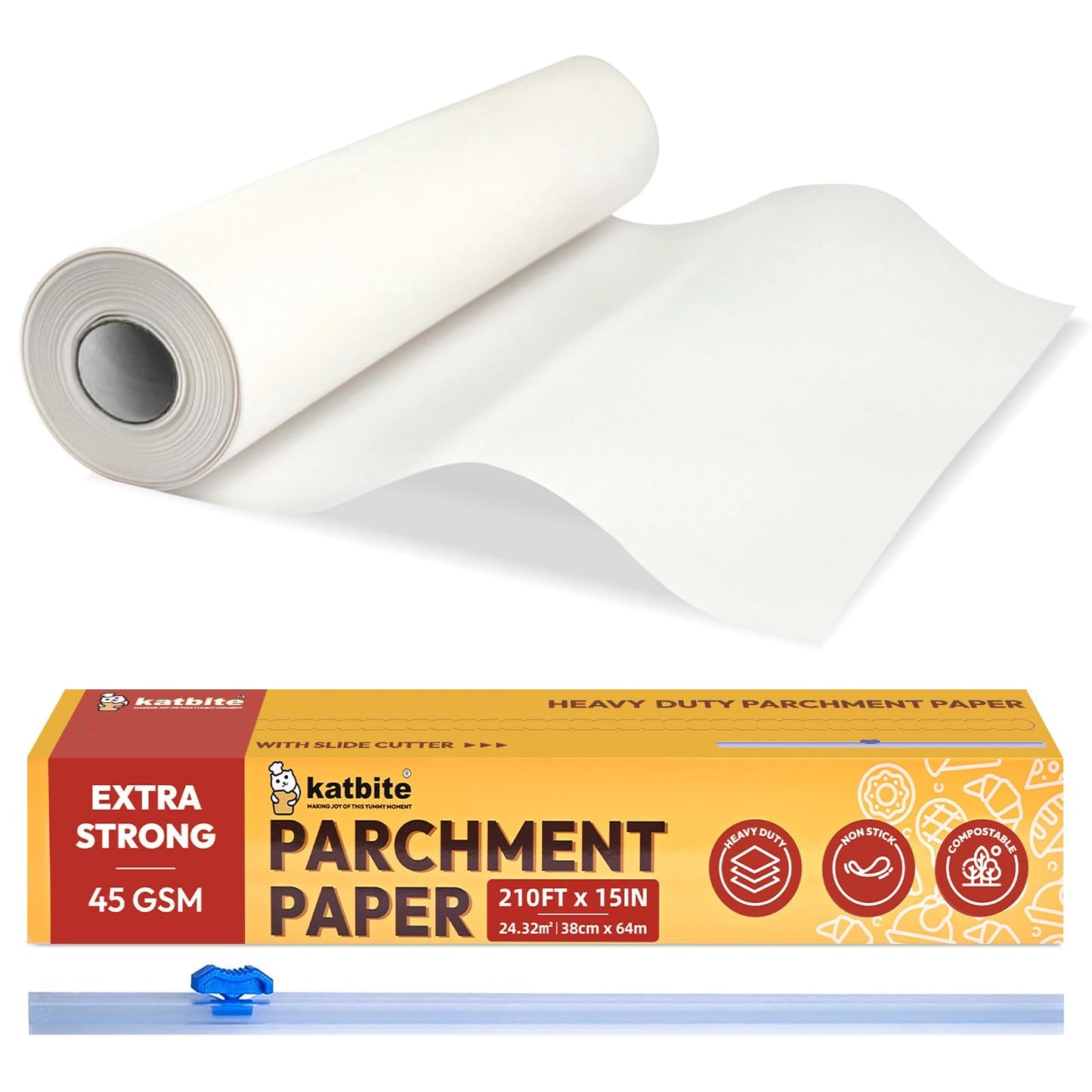 Katbite Parchment Paper Roll for Baking, 15 inch x 210Ft, 260 Sq.
