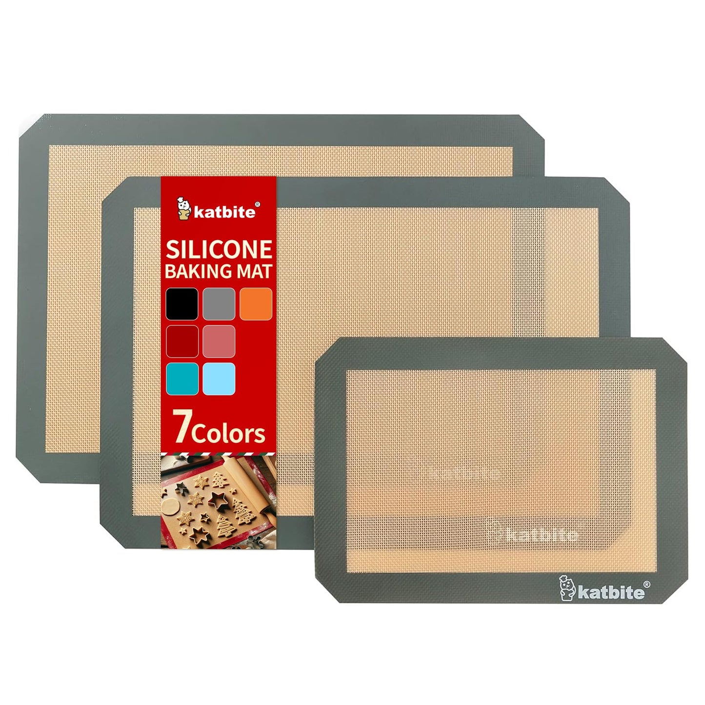 Katbite Silicone Baking Mat Set 11.6 in x 16.5 in Reusable & Nonstick Bakeware Liners 3 Pieces