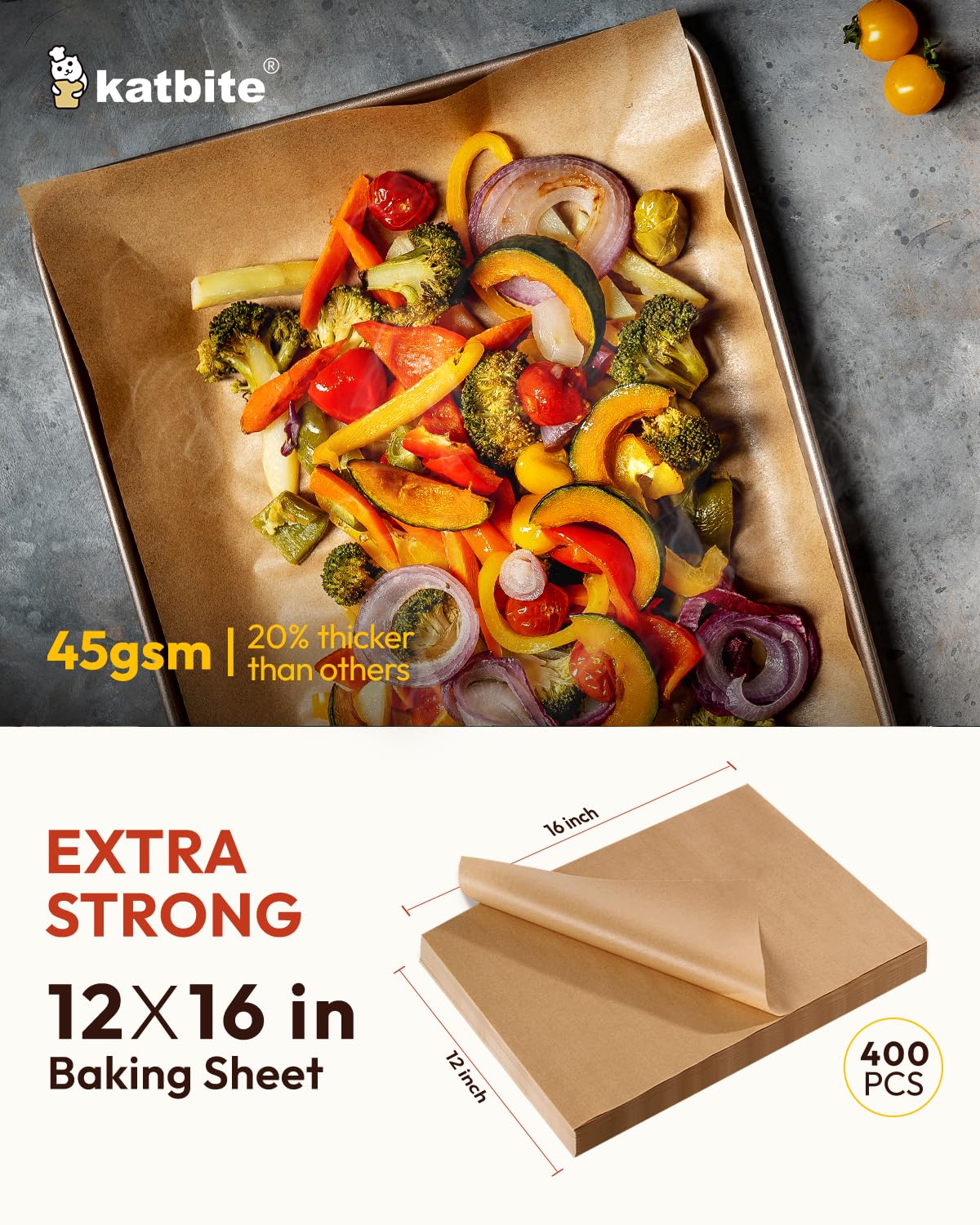 Katbite 400PCS Unbleached Parchment Paper Sheets, 12"x16" Pre-Cut, Heavy Duty, Non-Stick Baking Paper