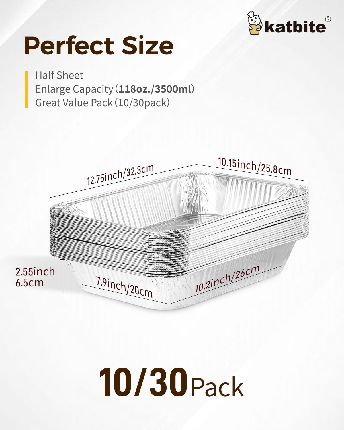 Katbite 9x13 Aluminum Foil Pans, 30 Count Half Steam Loaf Aluminum Foil Pans Set