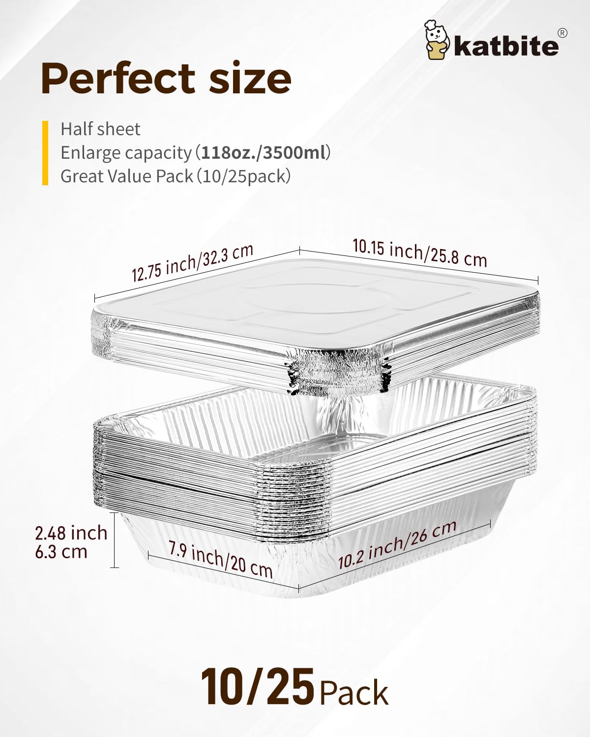 Katbite 9x13 inch (10 Packs) Disposable Aluminum Foil Pans With Lids Foil Baking Pans Rectangular Aluminum Baking Pans
