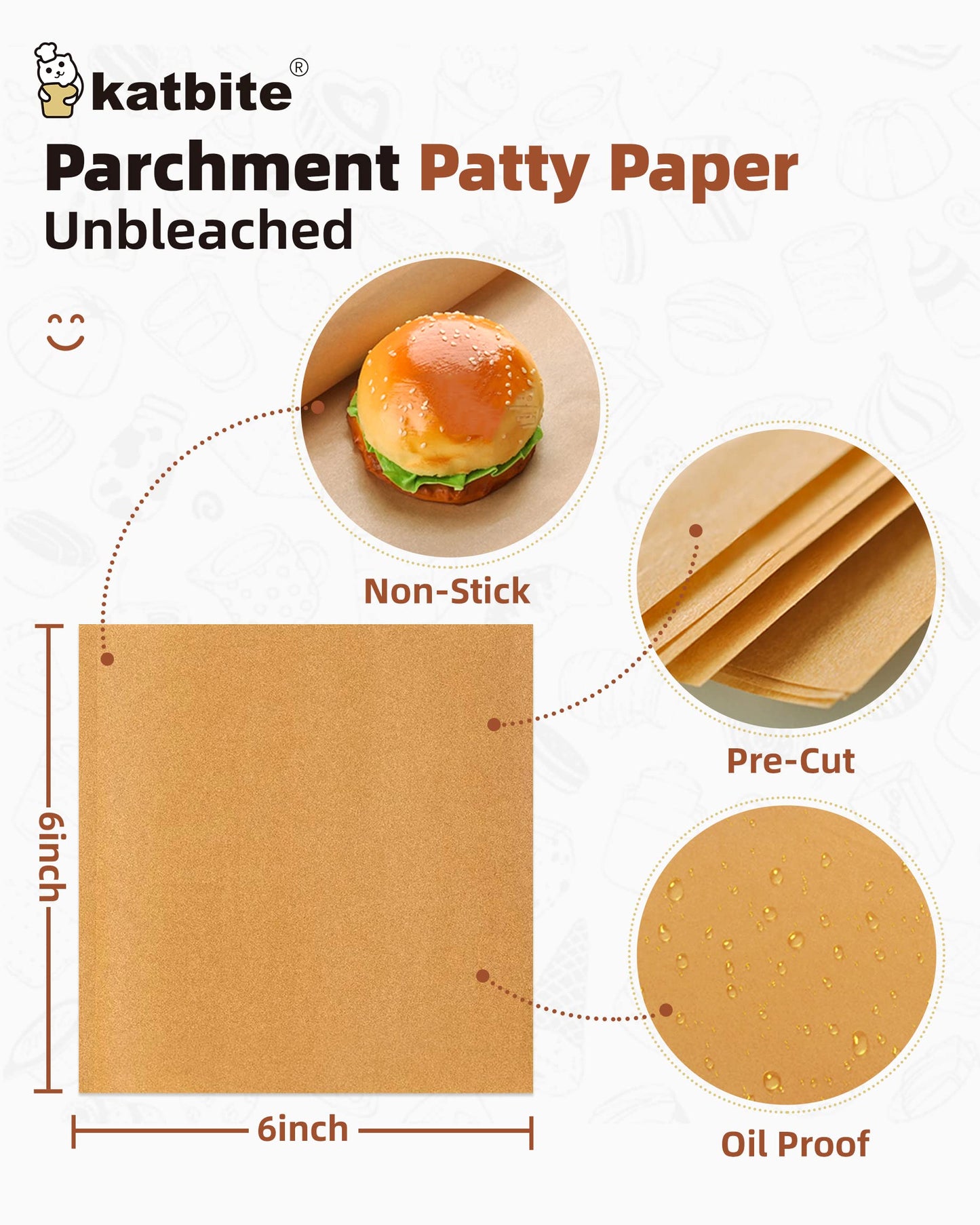 Katbite 300Pcs Patty Paper, 6inch Baking Parchment Paper Sheets for Separating Burger Patty