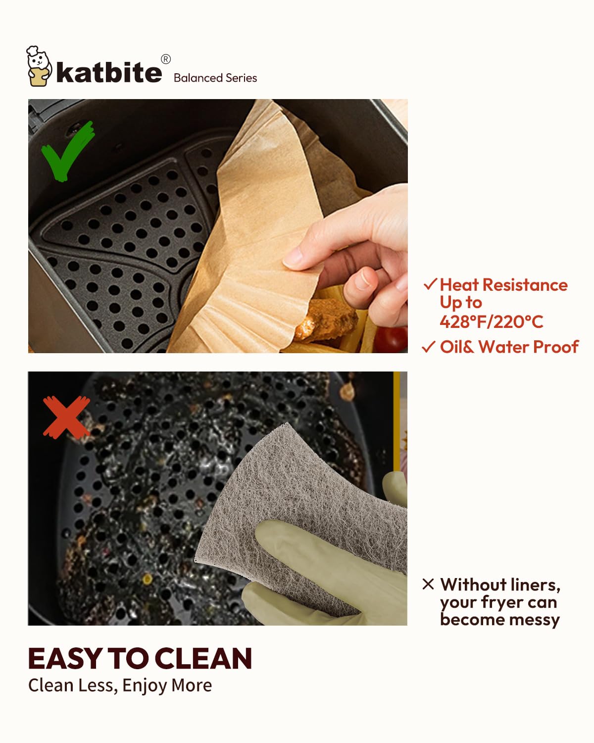 Katbite 8 inch 130pcs Air Fryer Liners, Non Stick Disposable Paper Liner Parchment Paper