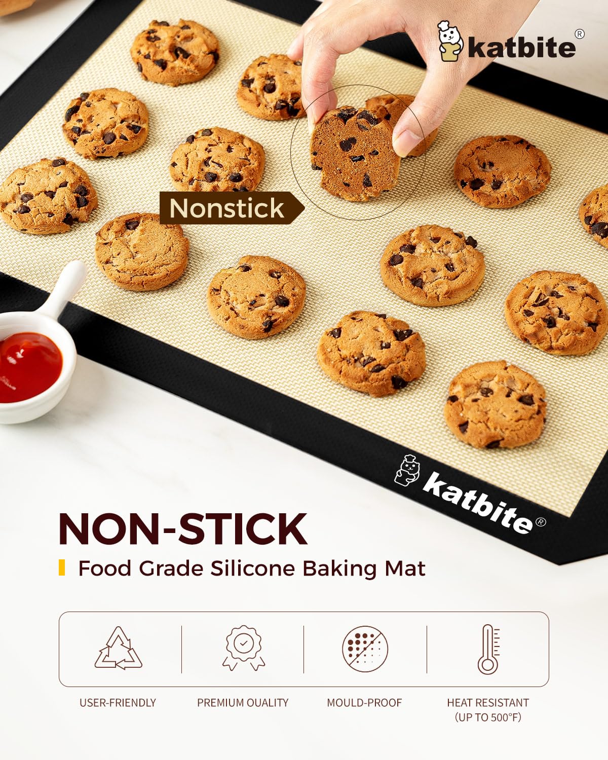 Katbite Silicone Baking Mat 3PCS 11.6 in x 16.5 in Reusable & Nonstick Bakeware Mats,Black