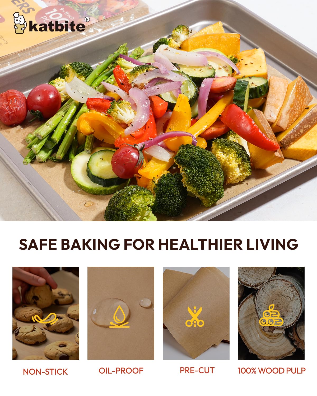 Katbite air fryer liners Parchment Paper, 9 x 11 inch, 100 count, disposable, non-stick, oil-resistant sheets for toaster oven and XL air fryer
