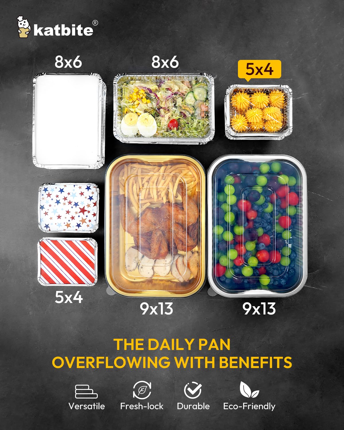 Katbite 100 Count 1 Lb/16 Oz Aluminum Pans (5" X 4"), Mini Aluminum Pans With Lids, Disposable Aluminum Foil Pans