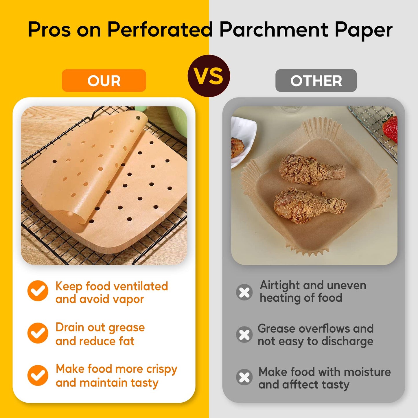 Katbite 200Pcs 9inch Air Fryer Parchment Paper Square Perforated Parchment Paper for Baking
