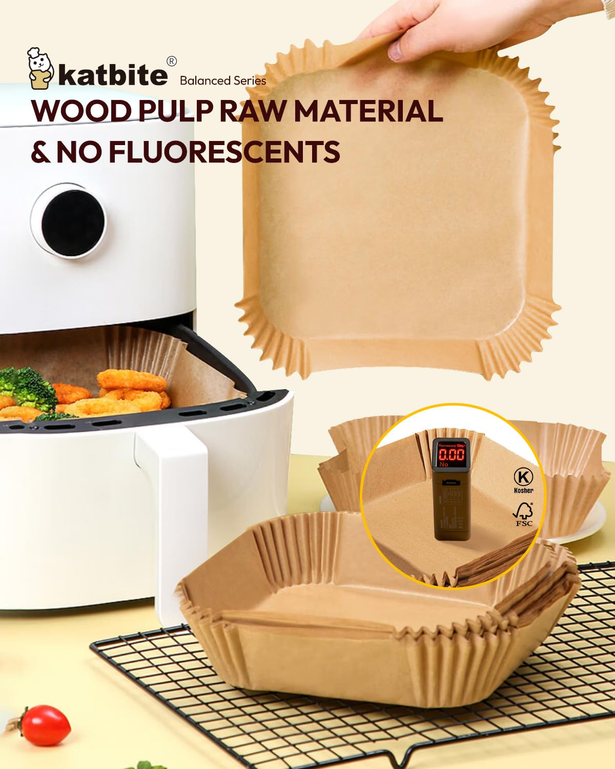 Katbite 8 inch 130pcs Air Fryer Liners, Non Stick Disposable Paper Liner Parchment Paper