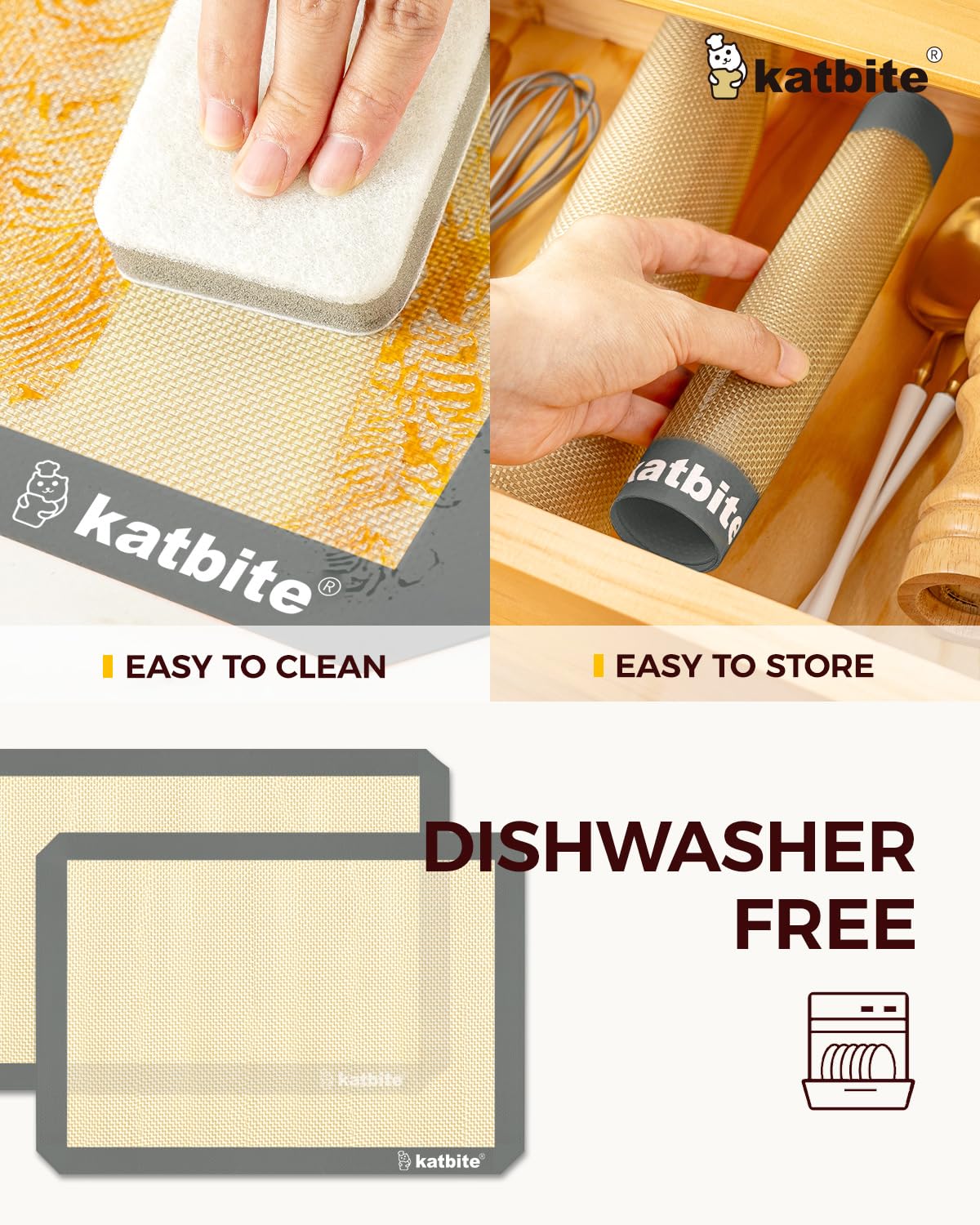 Katbite Silicone Baking Mat Set 11.6 in x 16.5 in Reusable & Nonstick Bakeware Liners 3 Pieces