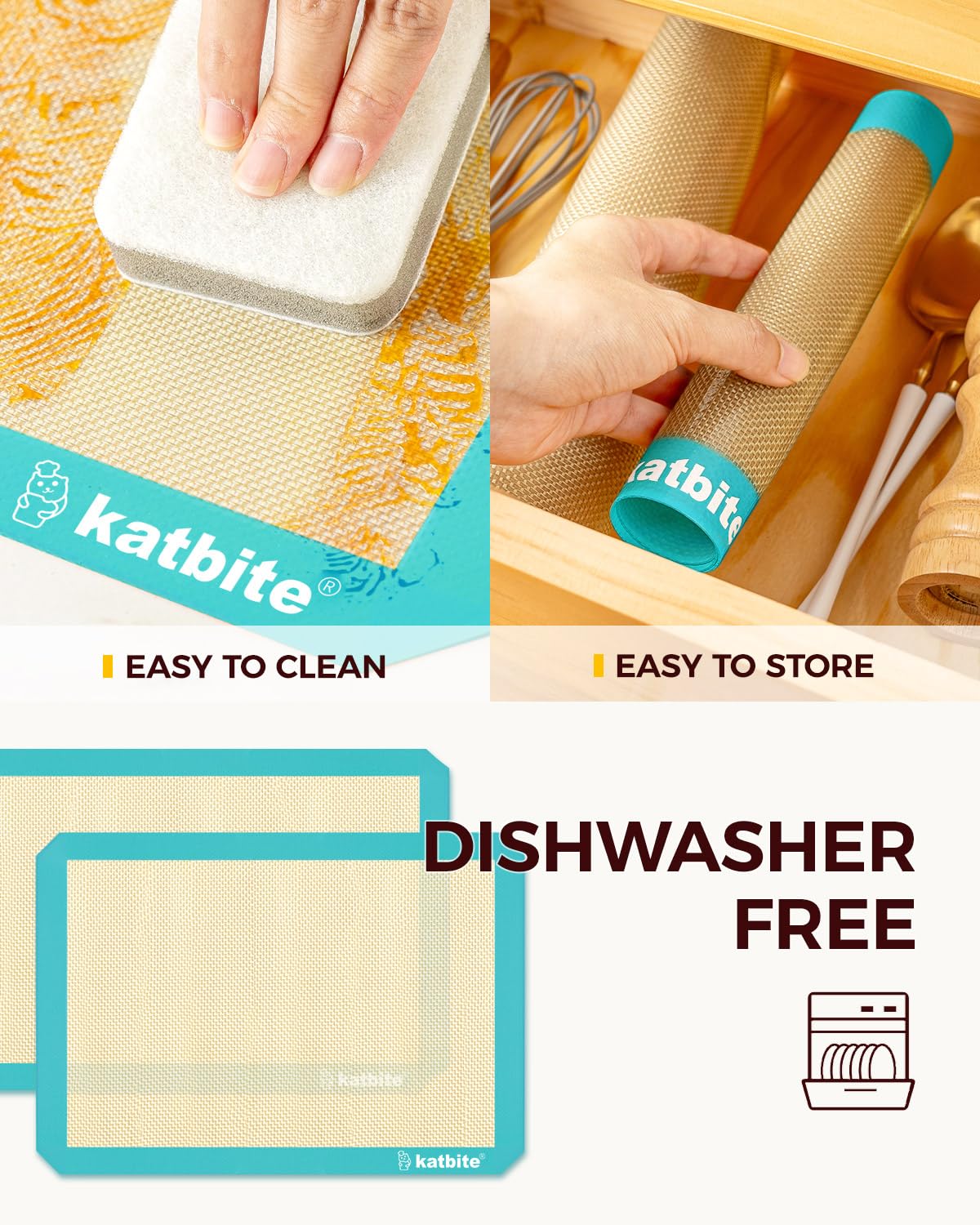 Katbite Silicone Baking Mat 3PCS 11.6 in x 16.5 in Reusable & Nonstick Bakeware Mats,Dark Blue