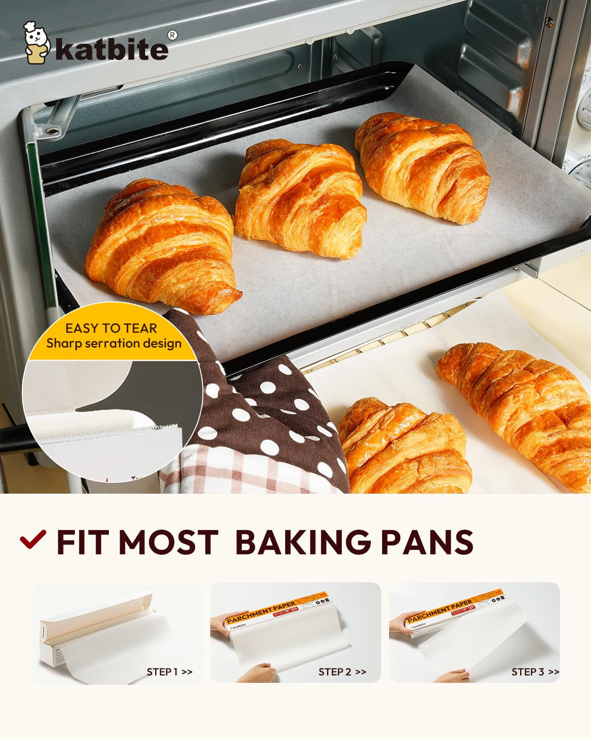 Katbite 15in x 115ft Parchment Paper Roll, Non-Stick Baking Paper with Serrated Cutter, 145 sq ft