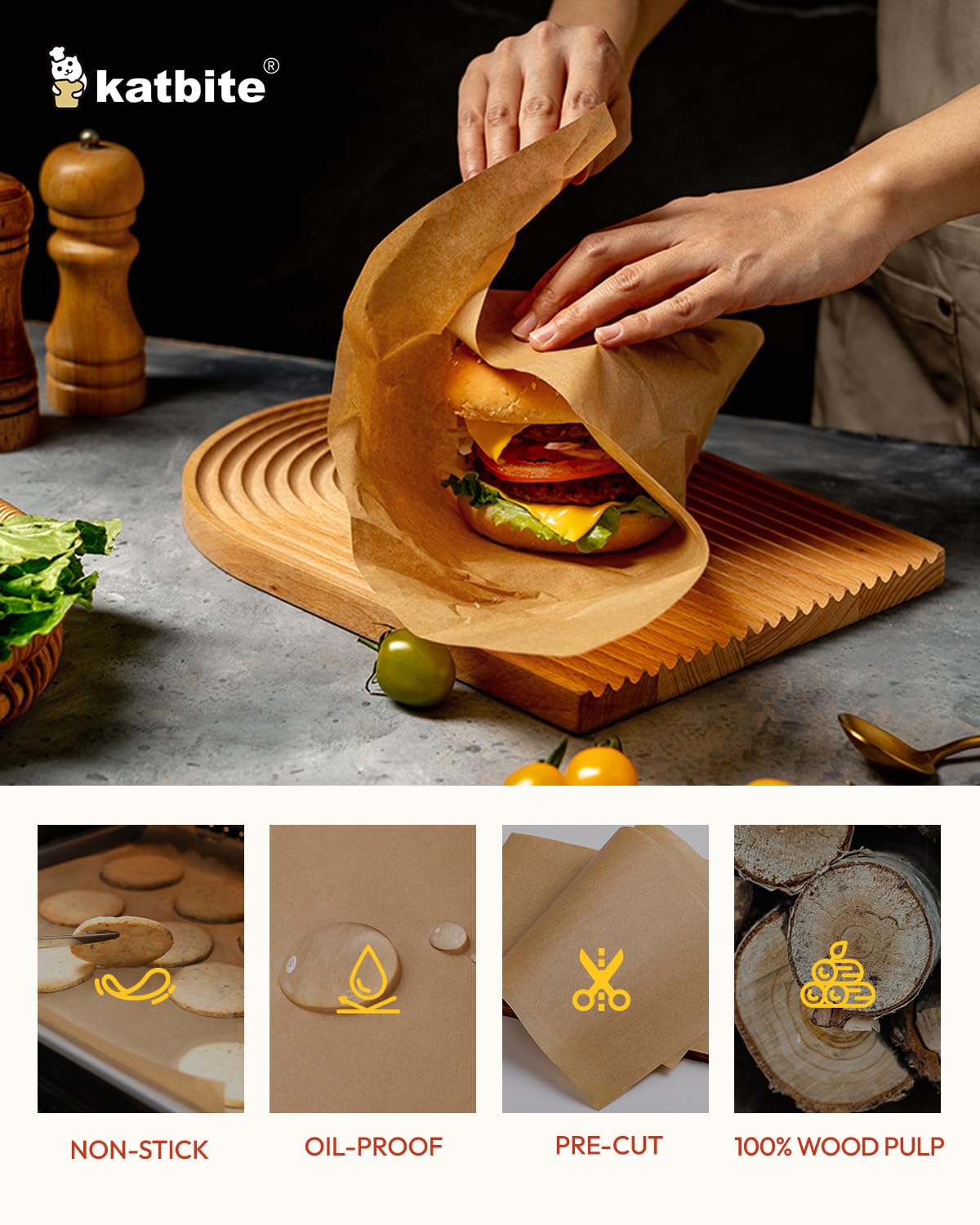 Katbite 400PCS Unbleached Parchment Paper Sheets, 12"x16" Pre-Cut, Heavy Duty, Non-Stick Baking Paper
