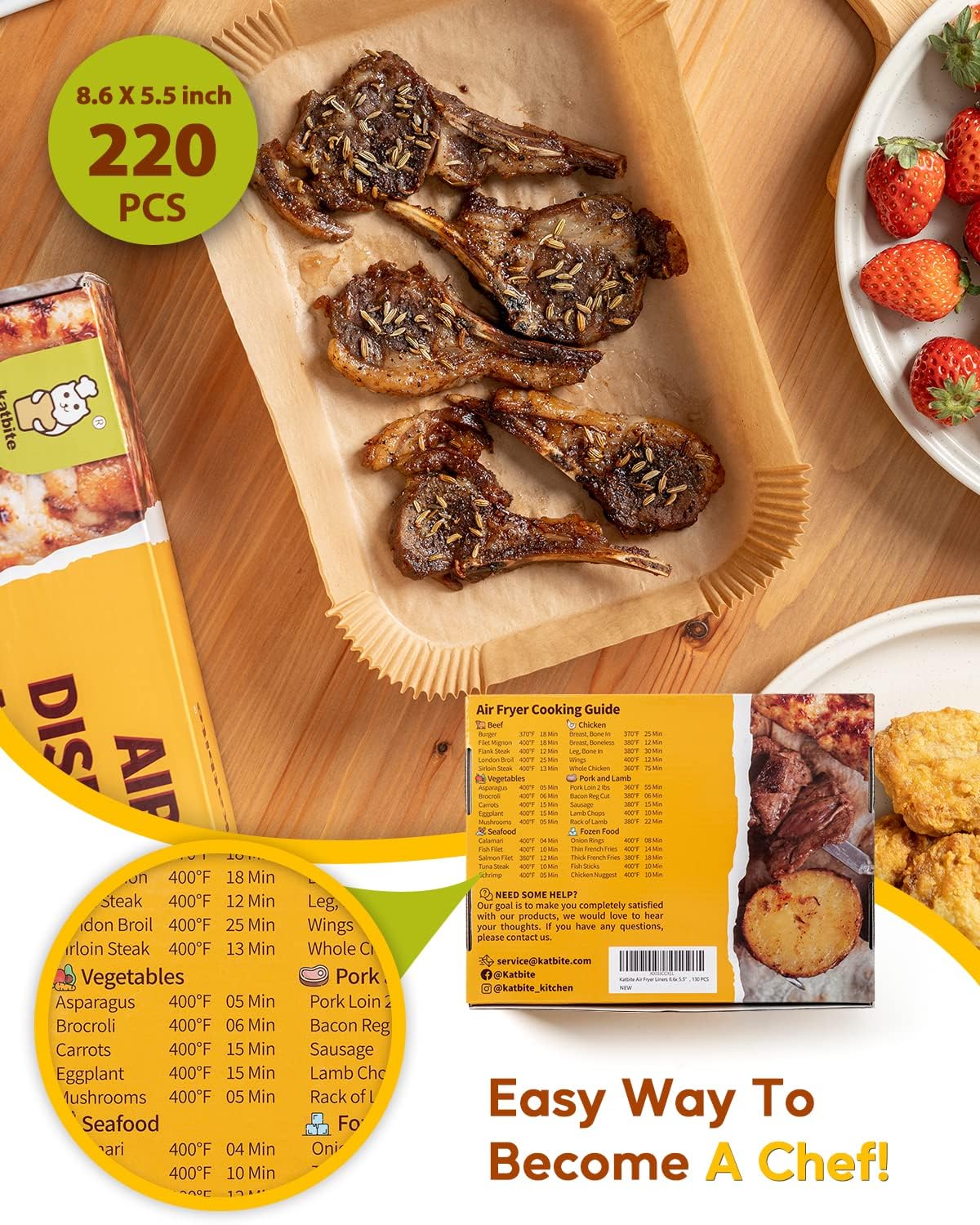 Katbite Disposable Air Fryer Liners, Reactangle, 8.6 x 5.5'', 220 Pieces