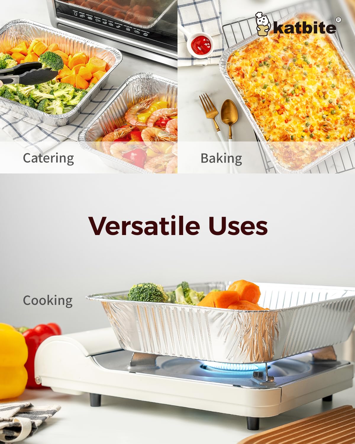 Katbite 9x13 Aluminum Foil Pans, 30 Count Half Steam Loaf Aluminum Foil Pans Set