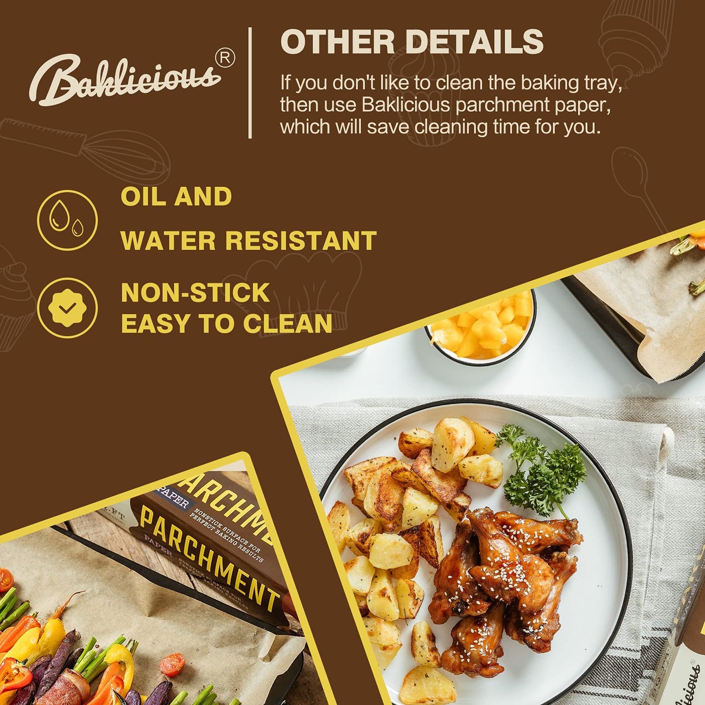 Baklicious 15 in x 210 ft, 260 Sq.ft, Non-Stick Baking Paper, Food Grade Cooking Paper for Bread