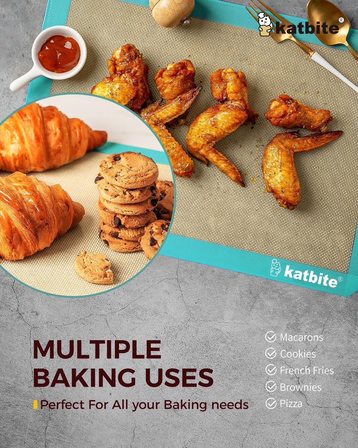 Katbite Silicone Baking Mat 3PCS 11.6 in x 16.5 in Reusable & Nonstick Bakeware Mats,Dark Blue