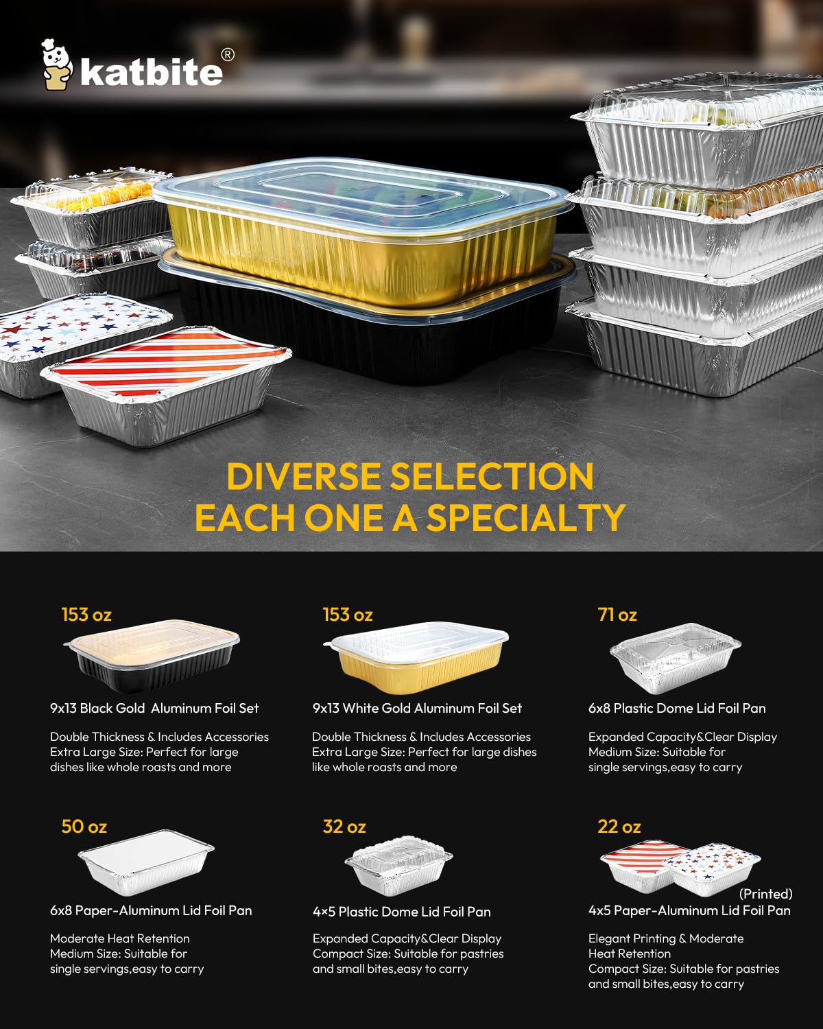 Katbite 100 Count 1 Lb/16 Oz Aluminum Pans (5" X 4"), Mini Aluminum Pans With Lids, Disposable Aluminum Foil Pans