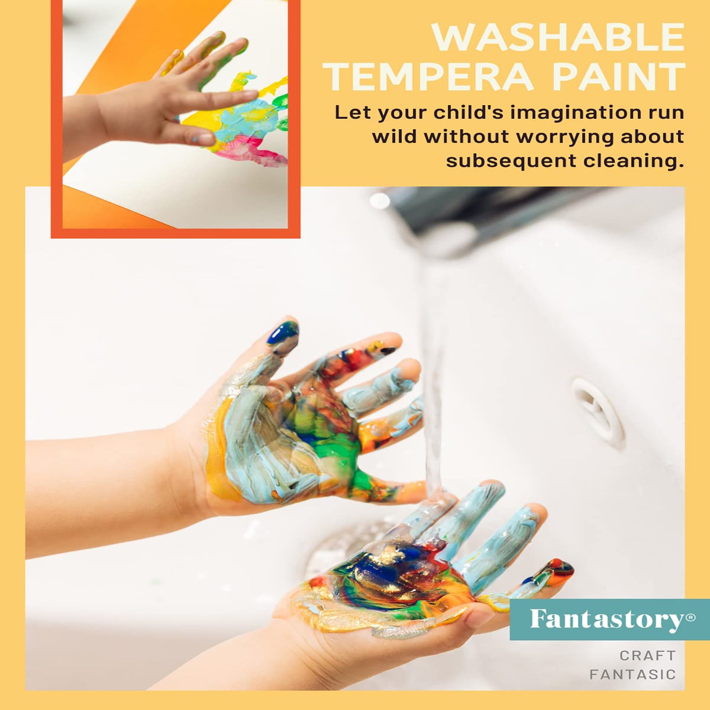 Fantastory Tempera Paint for Kids 32 Colors (2 oz Each) Washable Tempera Paint, Kids Poster Paint Sponge Painting, Non-Toxic Kids Paint Finger Paints Hand Paints Bottles Early Learning